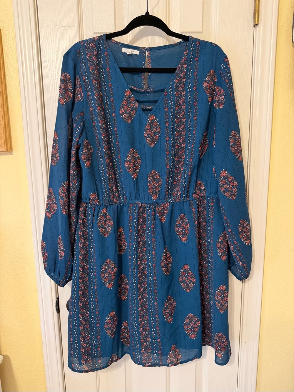 Maurices Teal Blue Floral Long Sleeve Dress